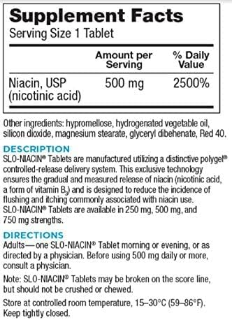 Slo Niacin 500mg Flush Free 100 Capsules/Tablets 2-PACK WITH Kinara Pill Box 201 Piece Set