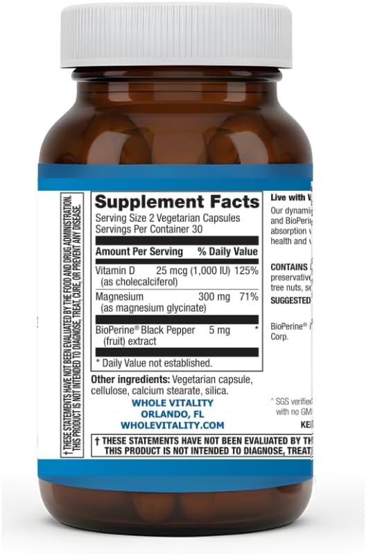 Magnesium Glycinate 300mg with Vitamin D3 1000 IU – High Absorption Supplement for Sleep Muscle Recovery &amp Bone Health – Non-GMO Vegetarian Capsules