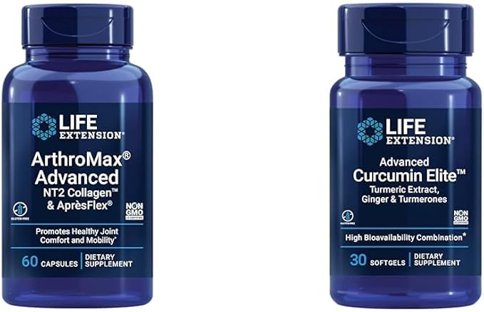 Life Extension ArthroMax Advanced Joint Health Supplement with Collagen Glucosamine &amp Curcumin Elite Turmeric 60 Capsules &amp 30 Softgels
