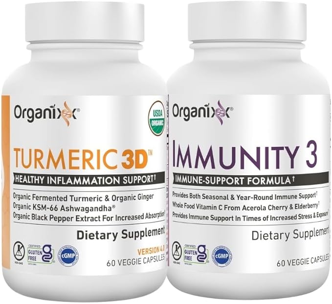 Organixx Turmeric 3D &amp Immunity 3 Bundle Organic Turmeric Ginger &amp Ashwagandha Plus Vitamin C Zinc &amp Elderberry Supports Immune Digestive &amp Joint Health Non-GMO Gluten Free 60