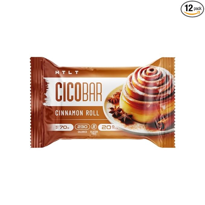 CICOBAR by HTLT | Soft &amp Delicious Protein Bars | 20g of Plant-Based Protein and only 230 Calories per Serving | High-Protein Snacks for Adults | 12-Pack (Cinnamon Roll)