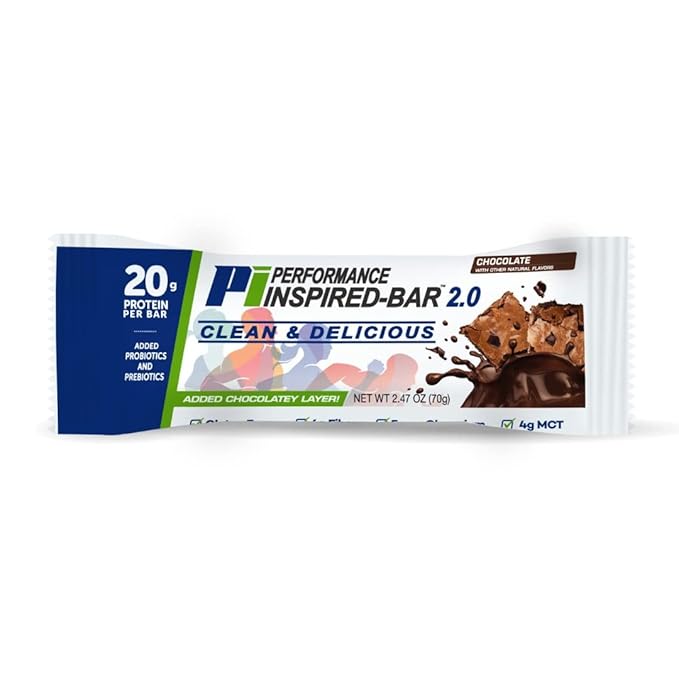Performance Inspired Nutrition Protein Bar 2.0 Mixed Box – 12 Bars (4 Chocolate 4 Peanut Butter 4 Birthday Cake) – 20G Protein 6G Fiber 4G MCTs 1 Billion CFU Probiotics – Gluten-Free