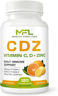 C D Z | Vitamin C 1000mg | Vitamin D3 125mcg | Zinc 25mg | Non-GMO &amp Gluten Free | 120 Vegetarian Capsules | 120 Servings
