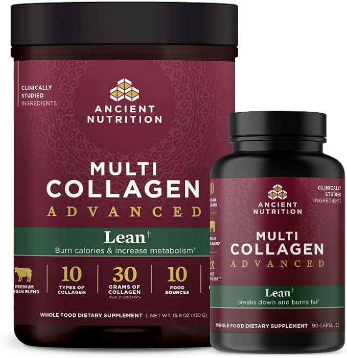 Ancient Nutrition Multi Collagen Advanced Lean Powder 25 Servings + Multi Collagen Advanced Lean Capsules 90 Count