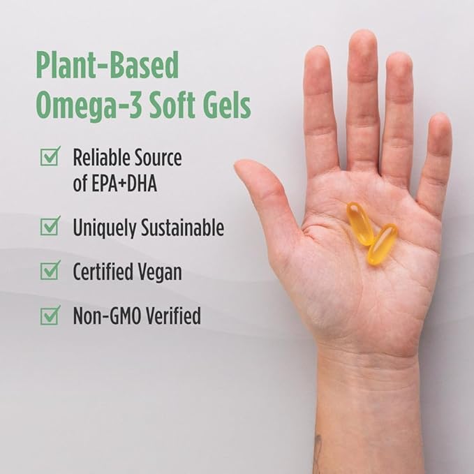Nordic Naturals Plant Based Ultimate Omega Lemon Flavor - 60 Vegetarian Soft Gels - 1210 mg Omega-3 - Vegan EPA and DHA - Supplement Made from Algae - Brain &amp Heart Support - Non-GMO - 30 Serving