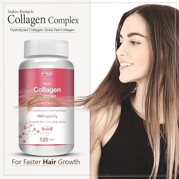 Biotech Multi Collagen Complex Peptide with All 5 Types I II III V &amp X Supports Skin Hair Nails &amp Joints 120 Tablets
