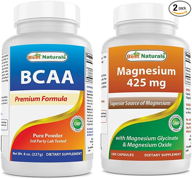 Best Naturals BCAA Powder 8 OZ &amp Magnesium Glycinate 425 mg