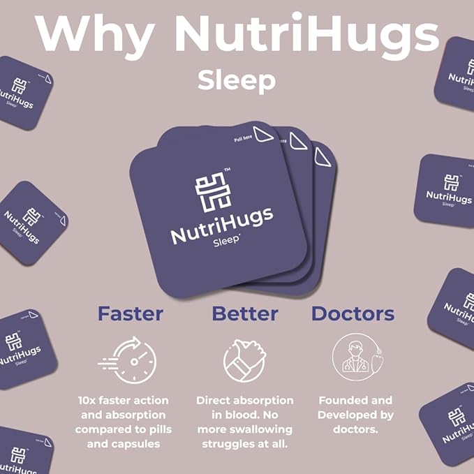 NutriHugs Sleep Aid Oral Thin Film Strips – Valerian Root Chamomile Lavender Melatonin Hibiscus &amp Natural Ingredients | Vegan Sugar-Free Non-GMO | Doctor-Formulated | 30 Strips