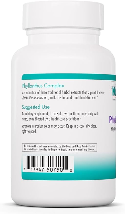 Nutricology Phyllantus Complex Supplement - Liver Health Support Milk Thistle Dandelion Detox Cleanse Vegetarian Capsules - 120 Count