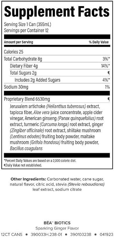 Isagenix BEA Biotics - Caffeine-Free Botanical Energy Drink - Supports Gut &amp Digestive Health - Aids Healthy Metabolism - Good Source of Fiber - Sparkling Ginger 12 fl oz