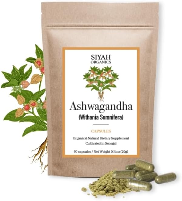 Ashwagandha Capsules - Stress Relief Sleep Aids &amp Focus for Women &amp Men - 100% Natural &amp Organic Vegan Herbal Tea - Handmade Herbal Supplement - 60 Capsules