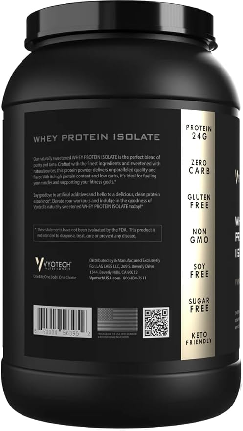 Vyotech Whey Protein Isolate | Naturally Sweetened with Monkfruit | 24g Protein | Zero Carb Sugar-Free Keto-Friendly Gluten-Free Soy-Free &amp Non-GMO | 25 Servings | 1.7 LBS | Vanilla Flavor