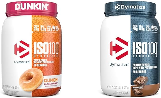 Dymatize ISO100 Hydrolyzed Protein Powder 100% Whey Isolate Dunkin' Glazed Donut Flavor 20 Servings &amp ISO100 Hydrolyzed Protein Powder 100% Whey Isolate Protein 25g of Protein 5.5g BCAAs