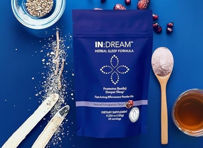 in Dream - Natural Sleep Aid Powder Drink Mix Herbal Adaptogen &amp Antioxidant Blend – Natural Night Sleep Drink for Deep Sleep Relaxation &amp Recovery – Pomegranate Flavor 20 Servings
