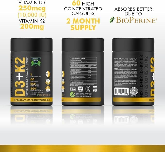 Vitamin D3(60Vegan capsule)10000 IU-K2 200mcg Soft-Gels 2-in-1 D3-K2+Magnesium Citrate 60 1000mg+Magnesium Citrate+Potassium 60 Premium(Citrate 375 mg &amp Potassium)Non GMOGluten FreeHigh Absorpti