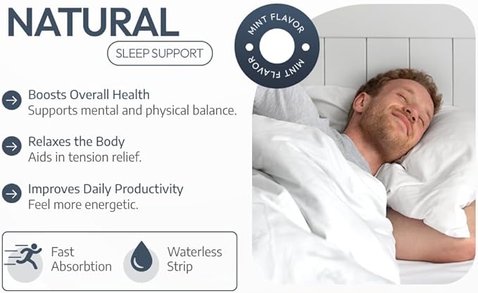 Dissolvable Oral Sleep Strips with 5 mg Melatonin Valerian Root L-Theanine and Vitamin B6 - Fresh Mint Flavor No Water Needed Works Faster Than Gummies Sleep Support Oral Strips 30ct