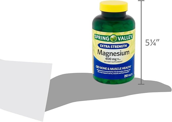 Spring Valley Magnesium 400 mg Bone &amp Muscle Health Tablets Dietary Supplement 250 Count Best Magnesium Supplement for Women Pastillas de Magnesio para Mujer - Set by Basket Goods