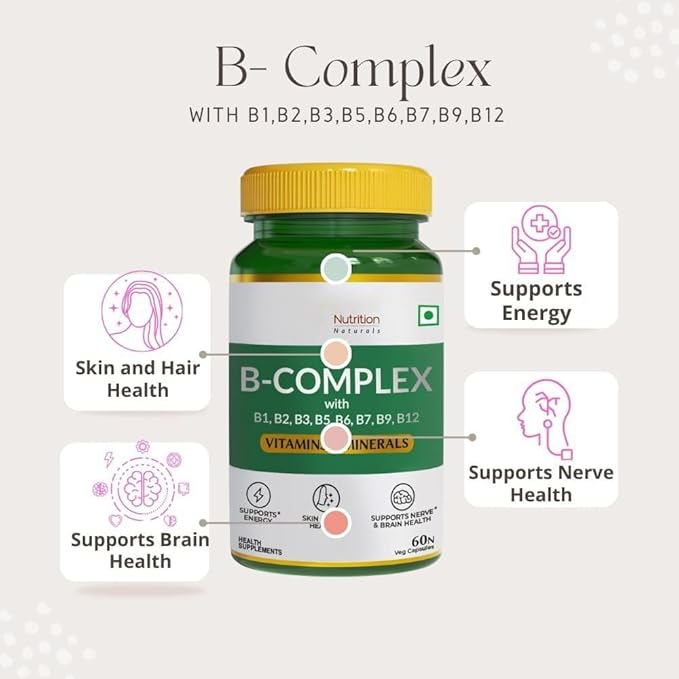 Vitamin B-Complex Tablets - 100% RDA for B Vitamins with B1 B2 B3 B5 B6 &amp B9| Boost Immunity &amp Support Hair Growth - 60 Veg Capsules