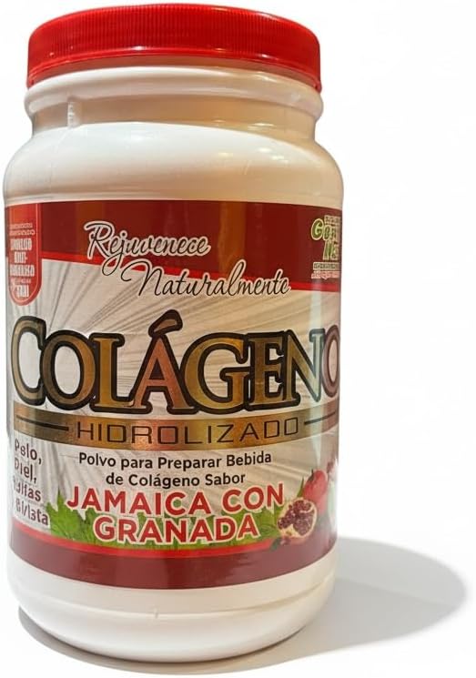 Cosmo Natural Hydrolyzed Collagen Powder Enhancer Hibiscus &amp Pomegranate Flavor 2.2lbs with Vitamins A B1 B2 B3 B6 C Natural Drink Mix ShakesSmoothies Jamaica con Granada