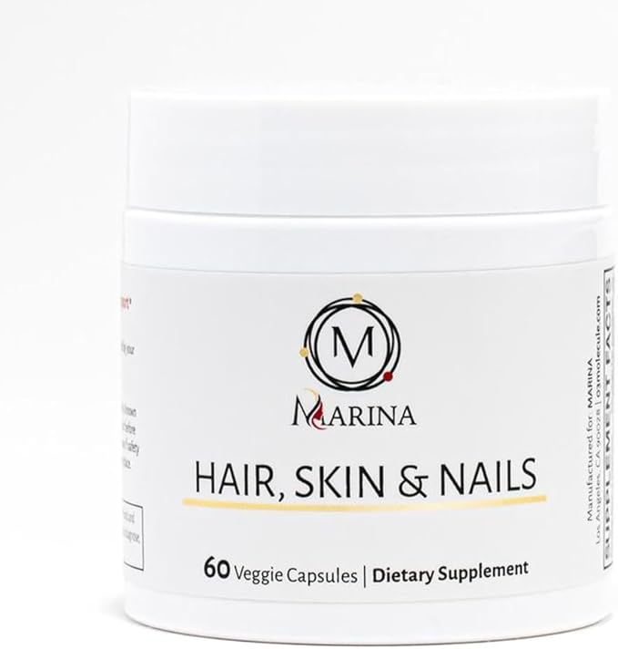 Marina - Ultra Advanced Beauty Supplement - Biotin 5000mcg &amp Collagen Supplement for Healthy Hair Strong Nails &amp Youthful Skin Support Made in USA - Women &amp Men | 60 Capsules