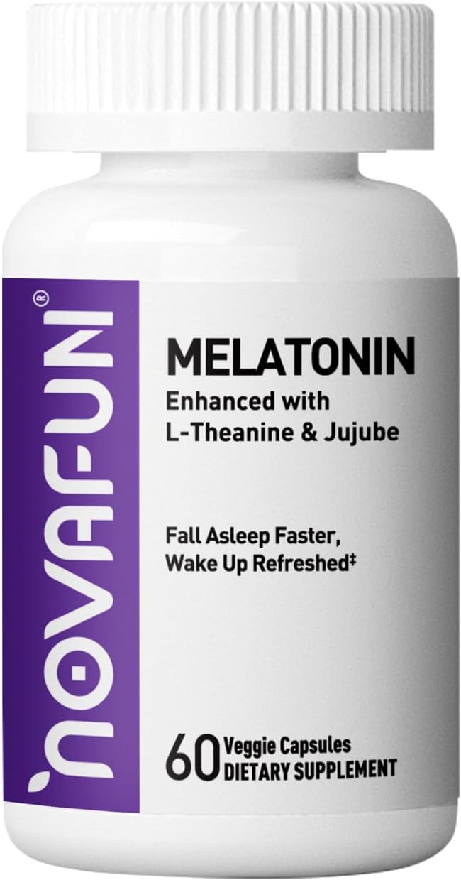 Melatonin 5mg Supplement with L-Theanine &amp Jujube Seed Extract Support Sleep &amp Relaxation Vegan Non-GMO 60 Capsules