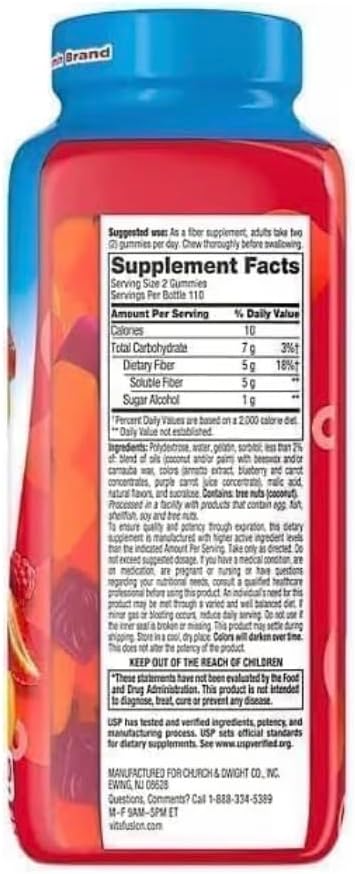 Vita Fiber Well Gummies Sugar Free Peach Raspberry &amp BlackBerry Flavors 220 Count Pack of 1
