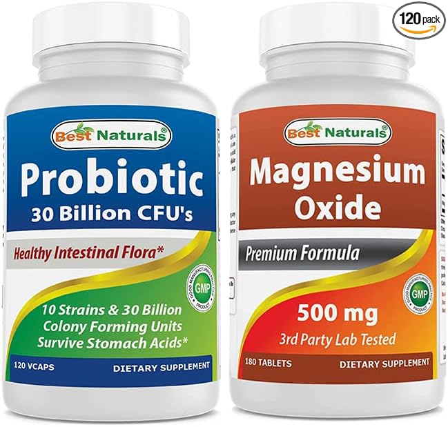 Best Naturals Probiotic 10 Strains &amp 30 Billion CFU &amp Magnesium Oxide 500 mg