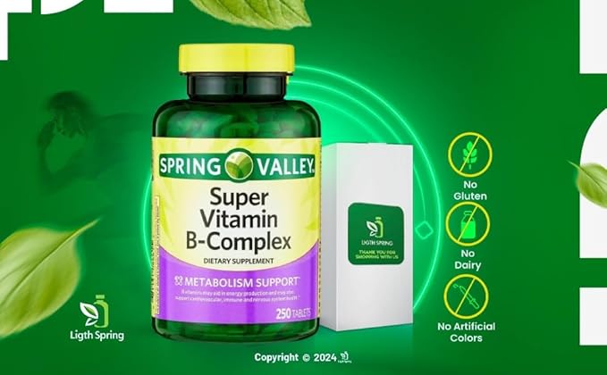 Super Vitamin B-Complex Tablets 250 + Spring Super Vitamin B-Complex Tablets Dietary Supplementt Bundle Exclusive Better Ligth&ampSpring Guide