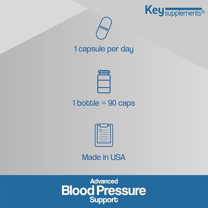 Key Supplements Blood Pressure Support 90 Capsules Contain Niacin Vitamin C B6 B12 Garlic Bulb Hibiscus Olive Leaf etc