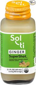 Sol-ti Organic Ginger SuperShot Drink Aids Digestion Circulation and Cleansing SuperFood Cold-Pressed Apple and Lemon Juice Blend 12 Pack (2.1 Fl oz)