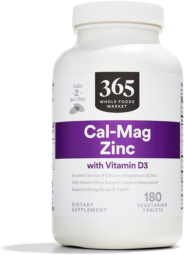 365 by Whole Foods Market Cal-Mag-Zinc with Vitamin D3 Vegetarian 180 Count