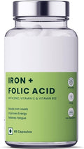 RJ Iron + Folic Acid Supplement with Zinc Vitamin C &amp Vitamin B12 | 60 Veg Capsules | Supports Blood Building Immunity and Energy | Enhances Iron Absorption| for Both Men &amp Women