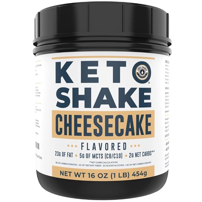 16oz Cheesecake Keto Meal Replacement Shake - Low Carb Keto Protein Powder Mix High Fat Protein Shake with MCTs from Coconut Oil Powder Collagen Peptides and Real USA Cream Cheese - 2 Net Carbs