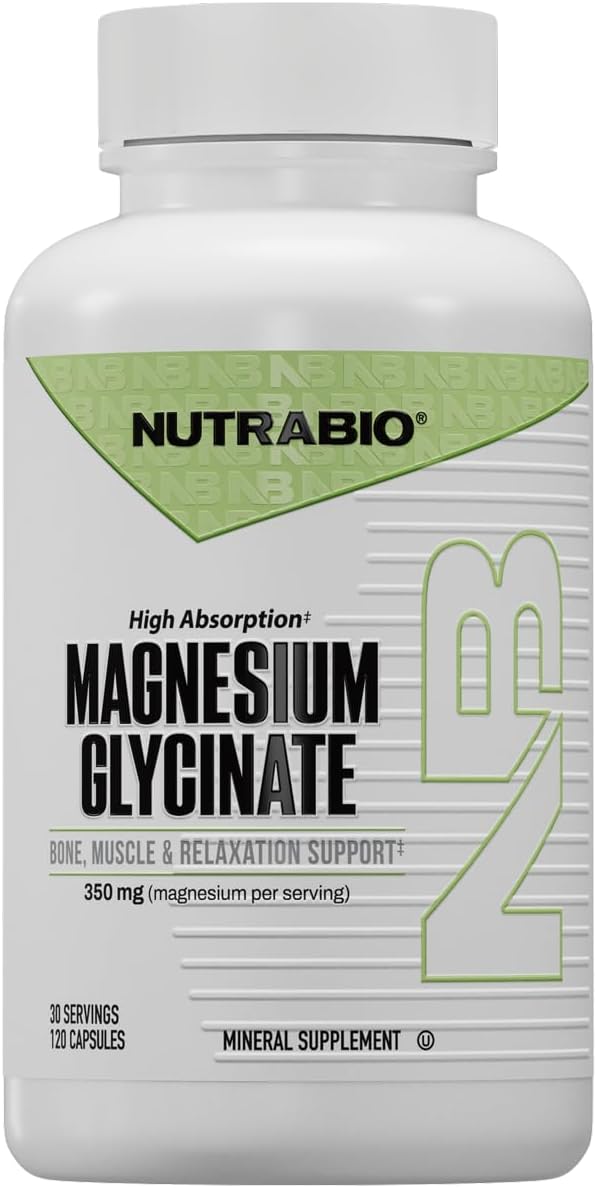 NutraBio Magnesium Glycinate - Pure Magnesium Sleep Supplement Supports Relaxation Heart Health Nerves Muscles and Metabolism - 350 mg - 120 Capsules
