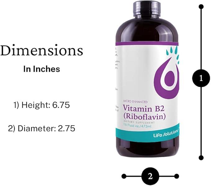 Life Solutions Vitamin B2 - Liquid Dietary Supplement with 50mg Riboflavin Per Serving - Highly Bioavailable Pharmacist Formulated Rapid-Sorb Technology for Efficient Nutrient Absorption - 16 fl oz