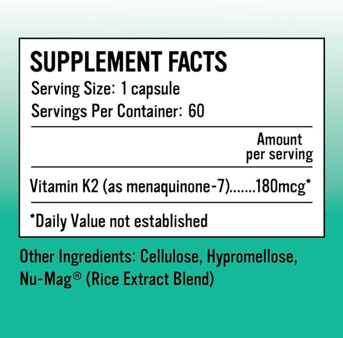 Alkaline for Life Vitamin K as MK-7| Natural Vitamin K2 from Fermented Chickpeas MENAQ7 180 mcg |One-per Day| 60 Day Supply Supports Bone &amp Heart Health | Easy to Swallow