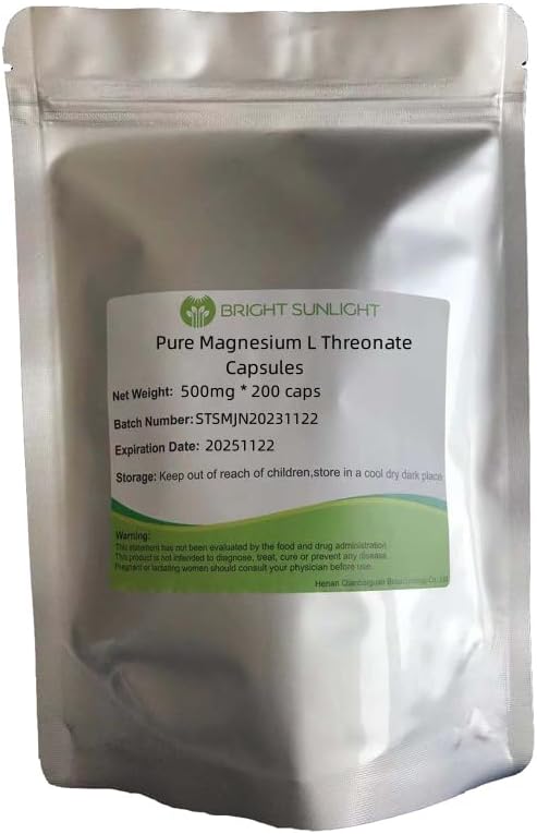 99% Pure Magnesium L Threonate Capsules (Puretaste) – 500 mg* 200 Capsules 100% Vegetarian