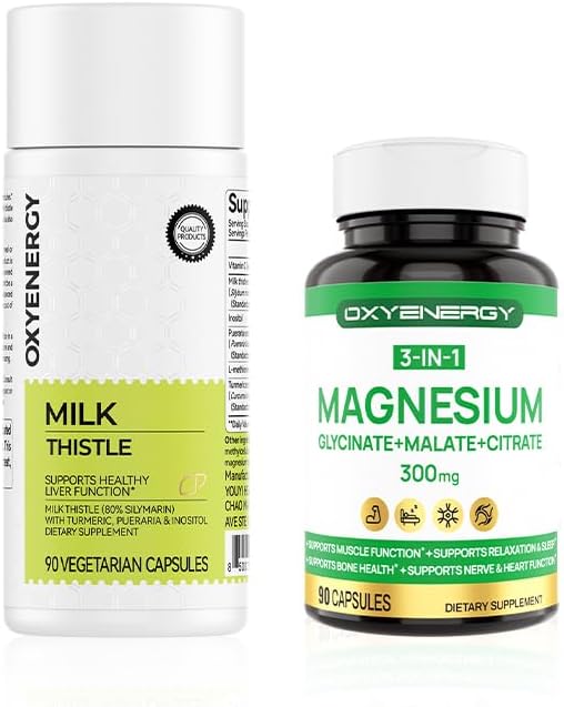 OxyEnergy 300mg Milk Thistle &amp 3 in 1 Magnesium Complex Capsule Supplement
