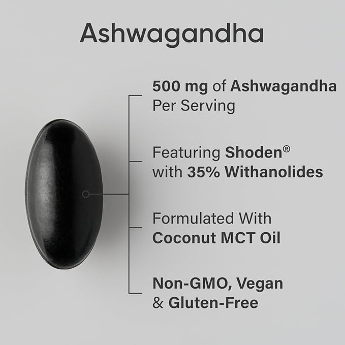 Sports Research® Ashwagandha Softgels with Coconut MCT Oil - Natural Ayurvedic Adaptogen Made with Shoden® Ashwa for Relaxation Calm &amp Sleep Support - Gluten Free &amp Vegan Friendly - 120 Count