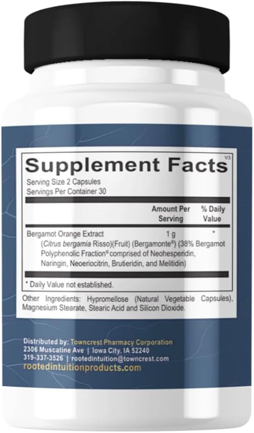 Bergamot | Citrus Polyphenol Cardiovascular &amp Cholesterol Support | Non-GMO Gluten Free | 60 Capsules