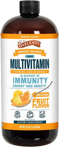 Barlean's Liquid Multivitamin for Women Men &amp Kids 21 Essential Vitamins &amp Minerals Includes Biotin B-Complex Vitamins C D3 &amp K2 Smoothie-Like Daily Supplement Tropical Flavor 32