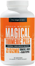 JESSICA WELLNESS Magical Turmeric Pills Turmeric Curcumin Capsules with Black Pepper and Ginger - 180 Count