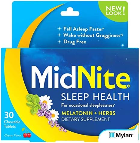 MidNite Natural Sleep Supplement 30 Count Chewable Cherry-Flavored Tablets Natural Non-Habit Forming Sleep Aid Melatonin Supplement - Twin Pack