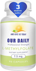 Our Daily Vites L-Methylfolate 7.5mg/7500mcg – Active 5-MTHF Folate Supplement – High Potency Methyl Folate – Supports Energy &amp Overall Wellness – Vegan Non-GMO Capsules – 90 Servings