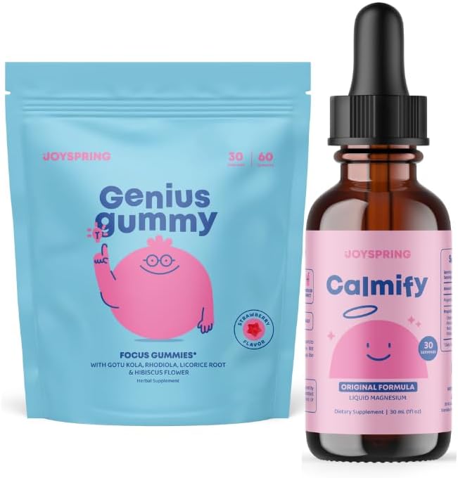JoySpring Magnesium Citrate Liquid and Genius Focus Gummies for Kids