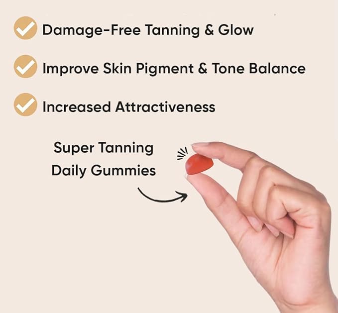 Organic Tanning Gummies for Glowing &amp Healthy Skin Clinically Backed Dose Astaxanthin &amp Beta-Carotene Complex for Supports Peach Mango 60 Count Made in USA