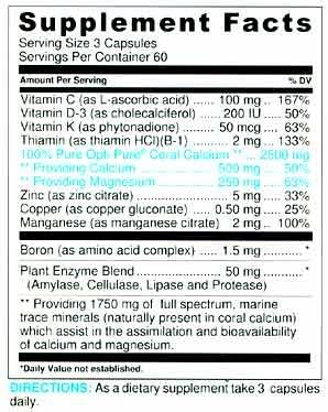 Wonder Labs Coral Calcium 2500 Mg Pure Coral Calcium Providing Full Spectrum Marine Trace Minerals Economically Friendly and Celsium Free - 180 Capsules
