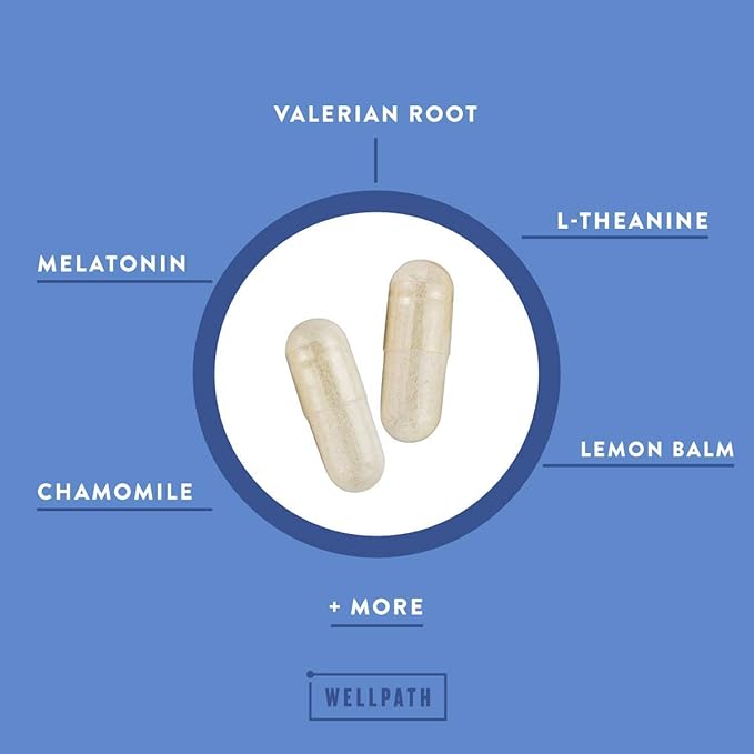 WellPath Rest Valerian Root Sleep Aid with Melatonin Natural &amp Herbal Sleeping Pills and Cortisol Supplements for Women with KSM-66® Ashwagandha &amp L-Theanine - Stress
