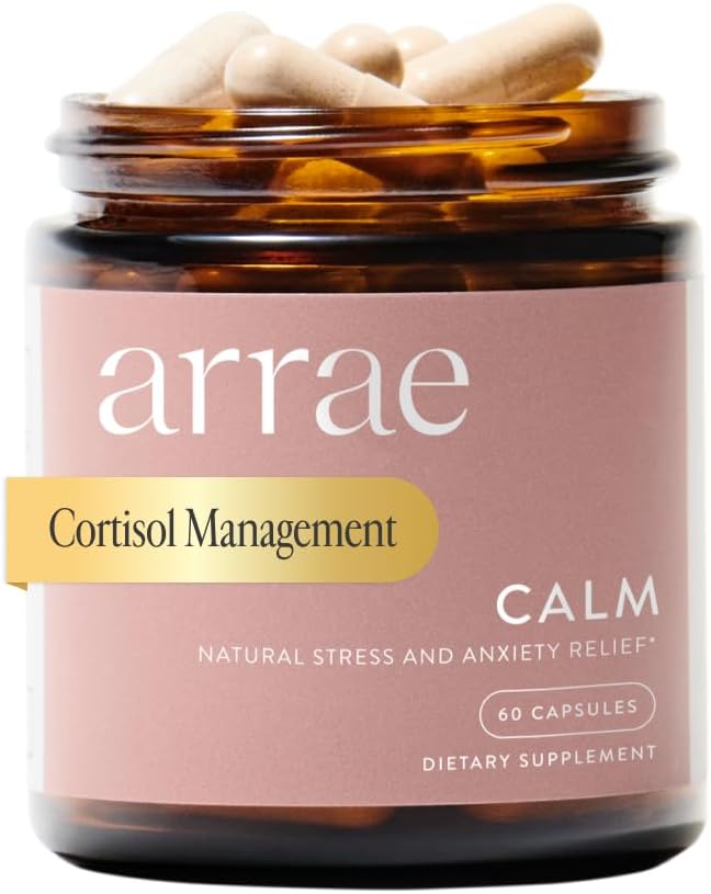 Arrae Calm Cortisol Manager - 60 Stress &amp Panic Relief Capsules - Mood Support Supplement w/L-Theanine Inositol Passionflower &amp Magnesium to Help You Feel Zen