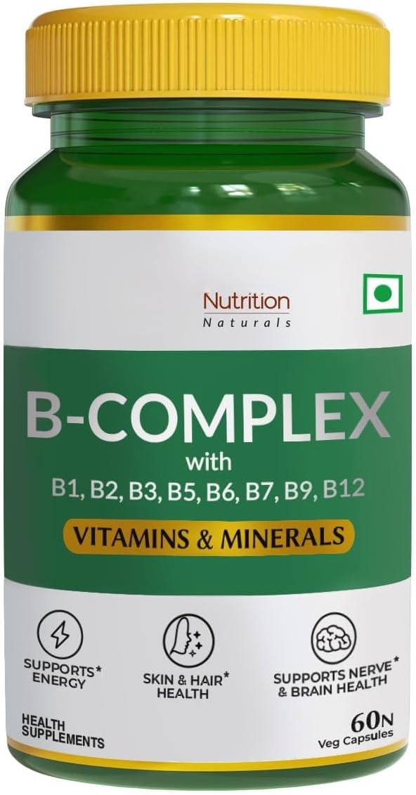 Vitamin B-Complex Tablets - 100% RDA for B Vitamins with B1 B2 B3 B5 B6 &amp B9| Boost Immunity &amp Support Hair Growth - 60 Veg Capsules